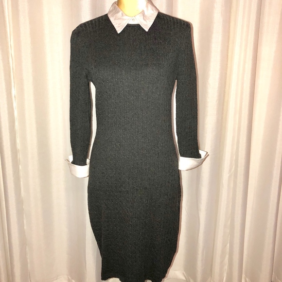 black sweater dress with white collar